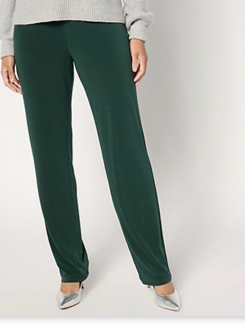 NWT XS Susan Graver Deep Green Pine Pull-On Liquid Knit Straight Leg Pants